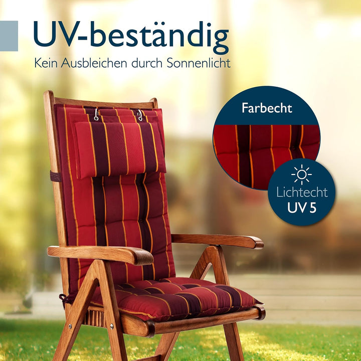 Beautissu 4er Set Premium Hochlehner Auflage mit Kopfpolster 120x50cm Sun-HL – 8cm Dick Polster Gart