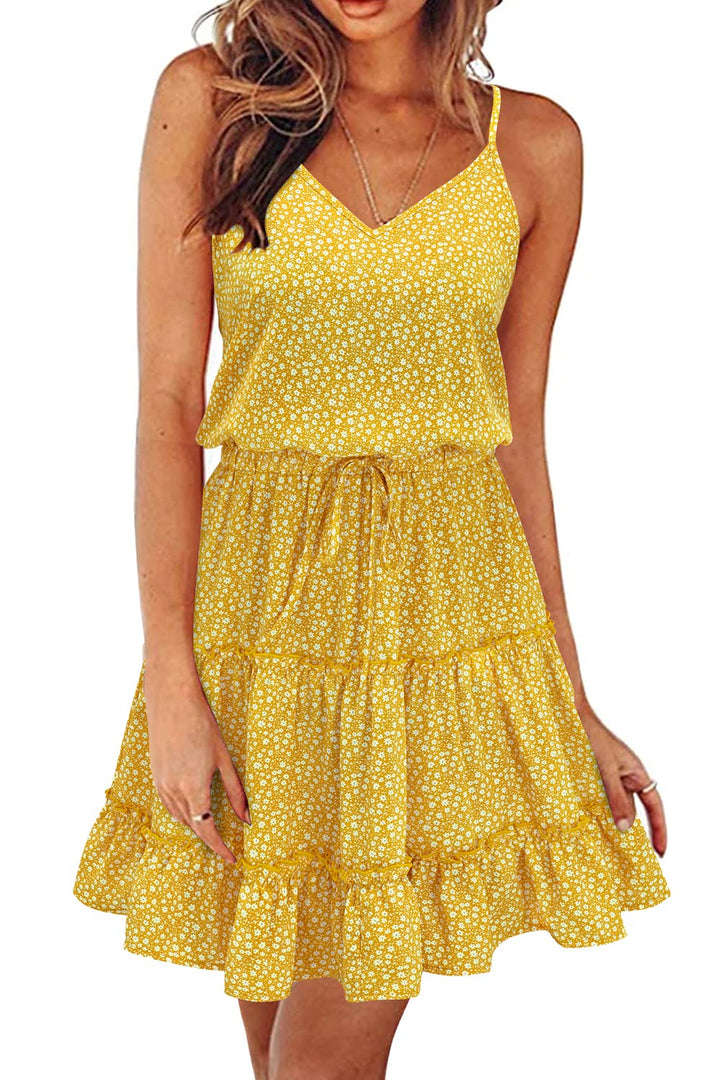 Newshows Sommerkleid Damen Knielang Spaghettiträger Kleid V-Ausschnitt Strandkleider M A1floral 02,