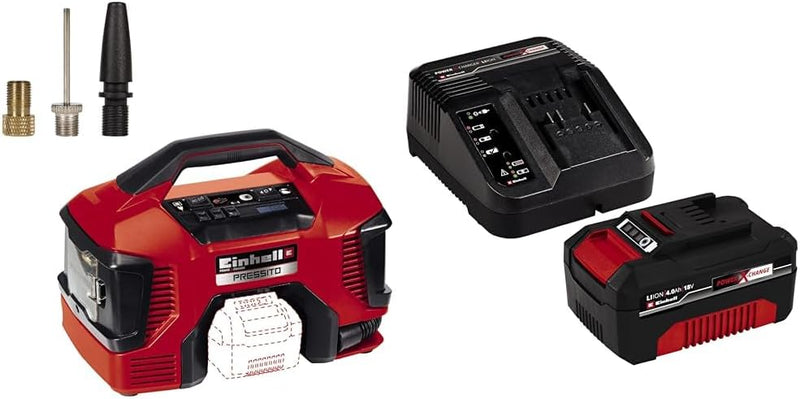 Einhell Akku-Kompressor PRESSITO Power X-Change (Li-Ion, 18 V, max. 11 bar, 710 mm Schlauchlänge, Ho