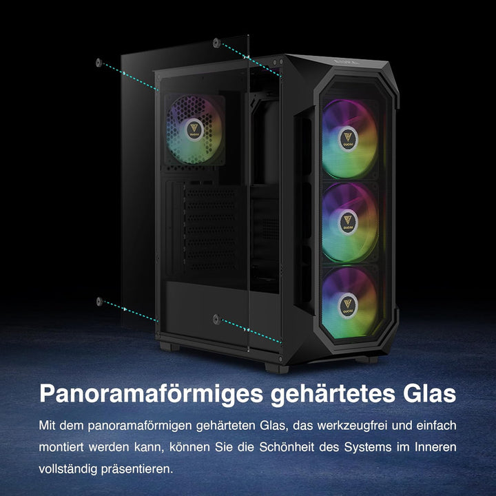 GAMDIAS Aura GC1 Elite ARGB ATX Gaming Midi-Tower PC-Gehäuse, 4 x 120 ARGB-Lüfter, High Airflow Mesh
