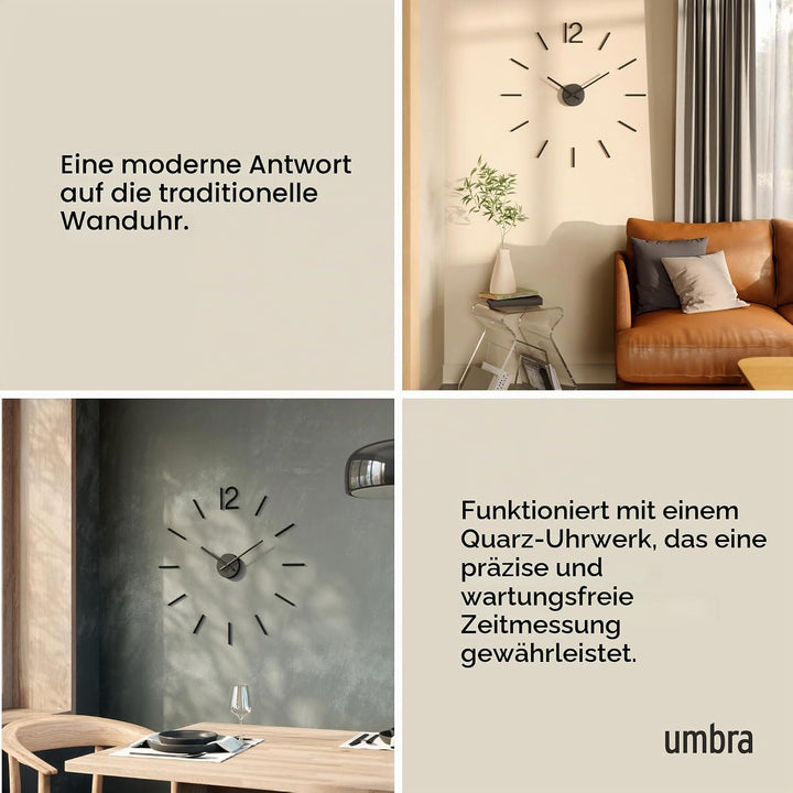 Umbra Blink, Moderne und Minimalistische DIY Quarz Wanduhr ohne Rahmen, Ziffern zum Aufkleben, Wandd