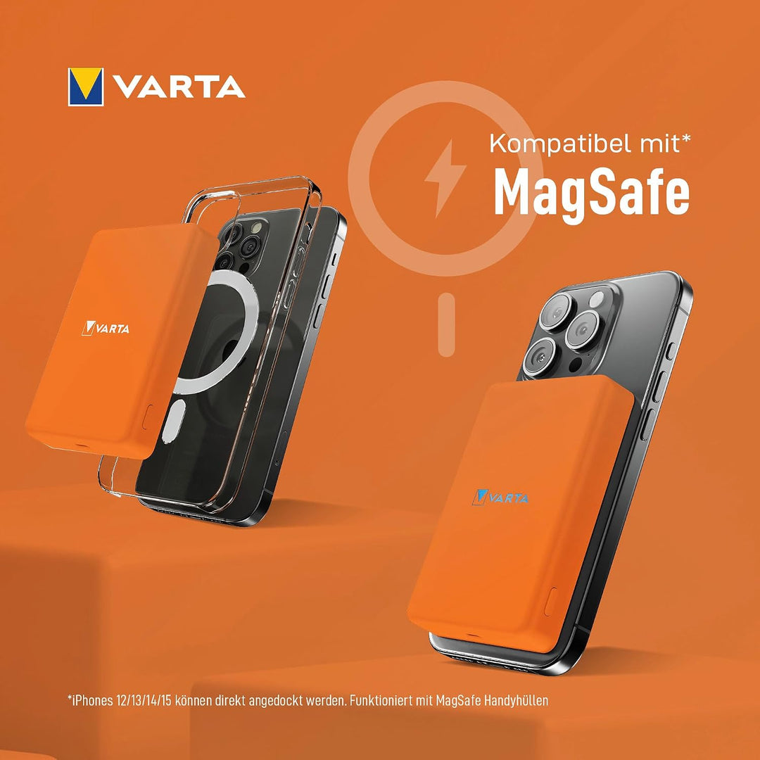 VARTA Power Bank 5000 mAh, magnetische, kabellose Powerbank, Mag Pro, Power on Demand, Ladegerät mit