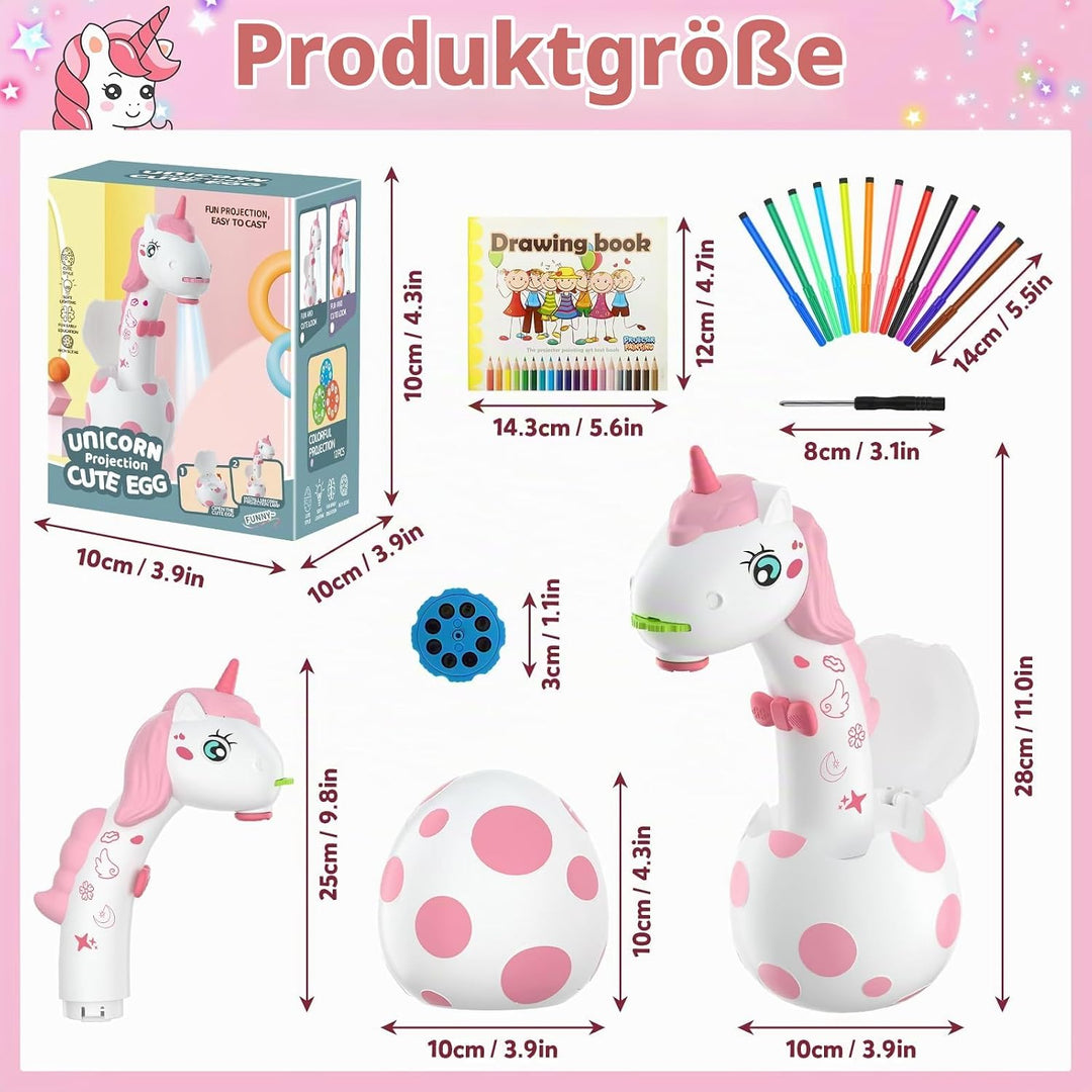 Geschenke für Mädchen Kinder Zeichenprojektor mit 96 Motiven, KETIEE Einhorn Kunst Projektor für Zei