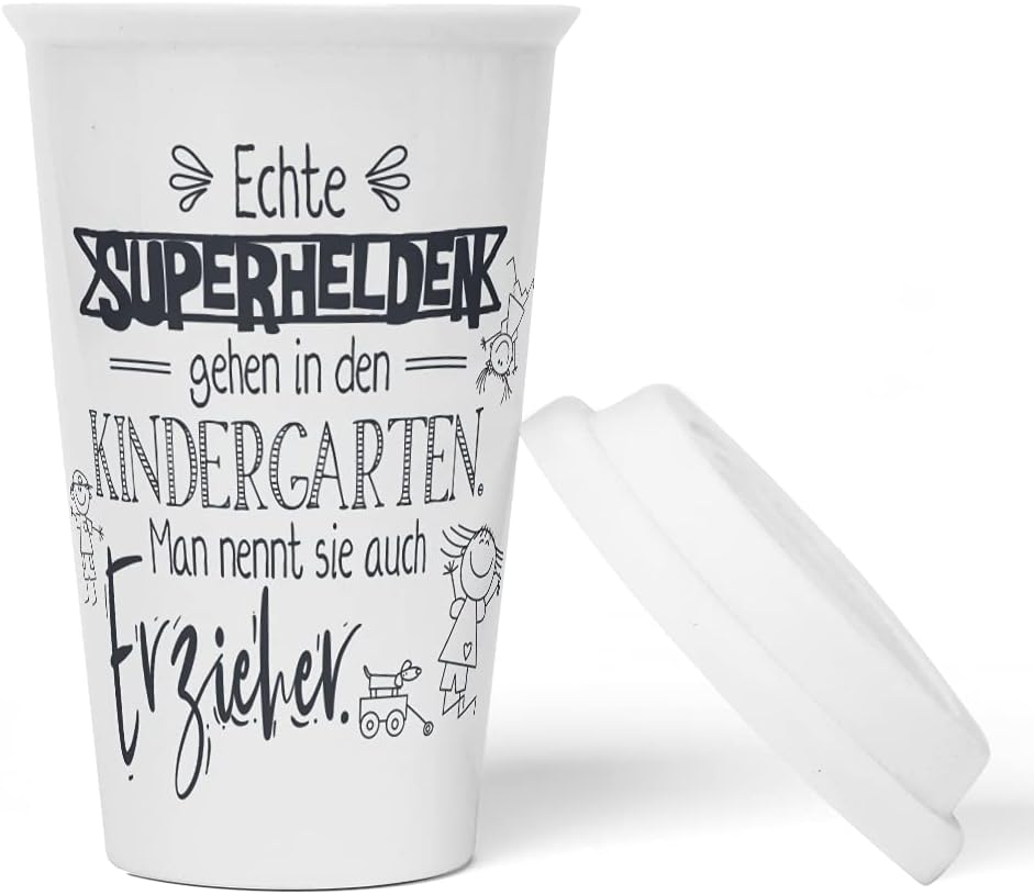 JUNIWORDS To-Go Becher mit Deckel, Echte Superhelden gehen in den Kindergarten. Man nennt sie auch E