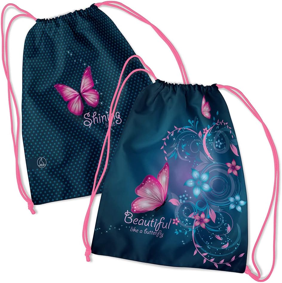 SCOOLSTAR Schmetterling Schulranzen Set MÄDCHEN 1 KLASSE | Set 3 TEILIG FÜR GRUNDSCHULE | INKL. FEDE