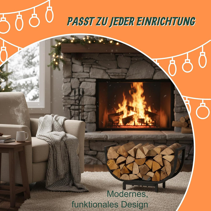 Relaxdays Kaminholzregal, Metall, HxBxT: 35 x 65 x 21 cm, Kaminholzhalter innen, geschwungener Kamin