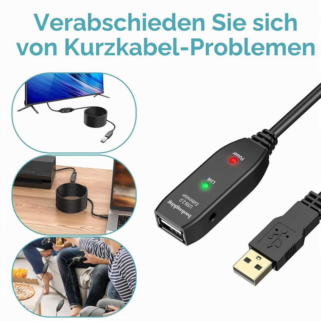 baolongking USB-Verlängerungskabel, 5 m, 10 m, 15 m, 20 m, USB 2.0, aktiver Repeater-A-Stecker auf A