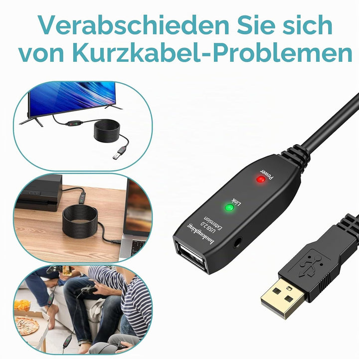 baolongking USB-Verlängerungskabel, 5 m, 10 m, 15 m, 20 m, USB 2.0, aktiver Repeater-A-Stecker auf A