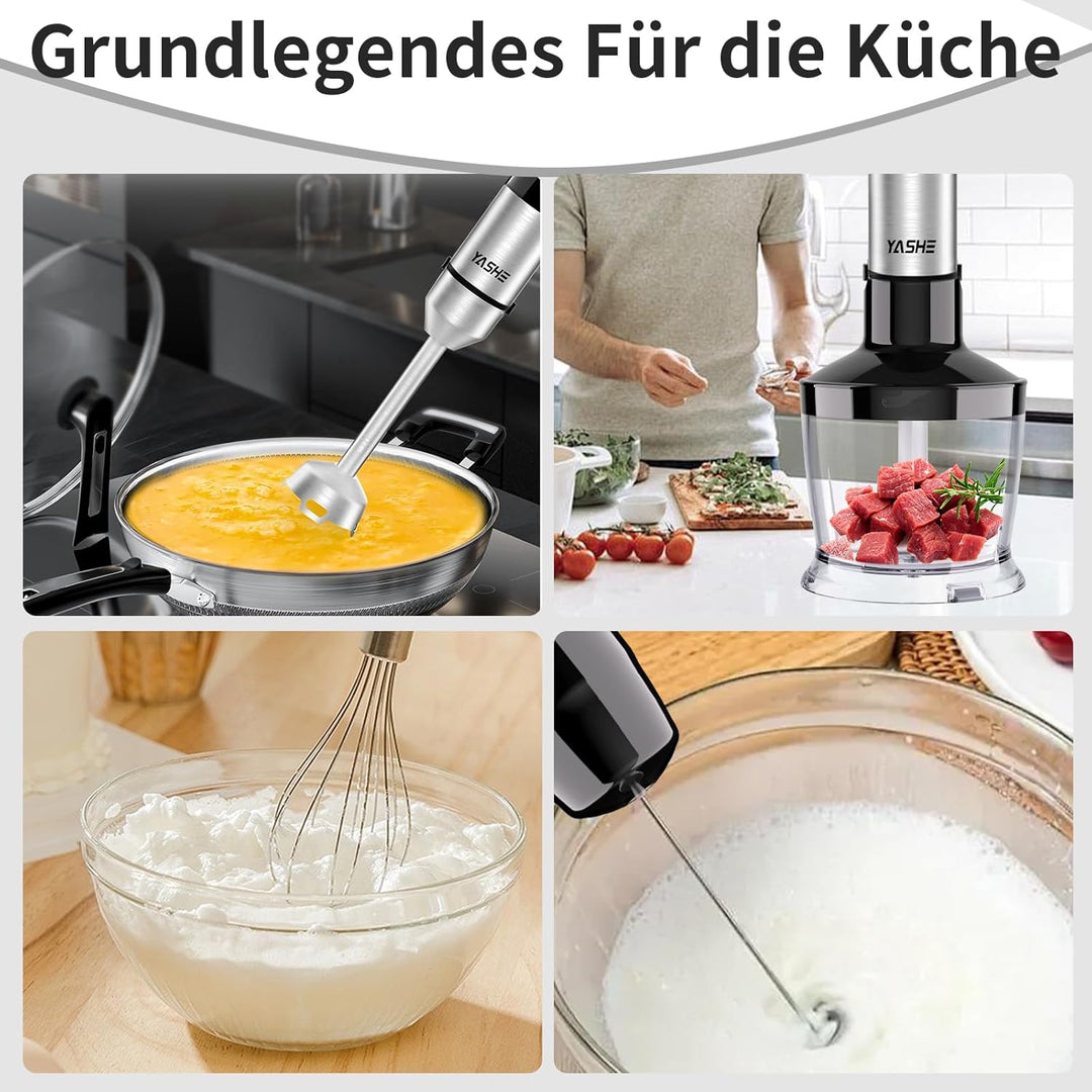 YASHE 5 in 1 Pürierstab,1000W Elektrische Stabmixer,Stufenlos Geschwindigkeiten Stabmixer,Edelstahl,