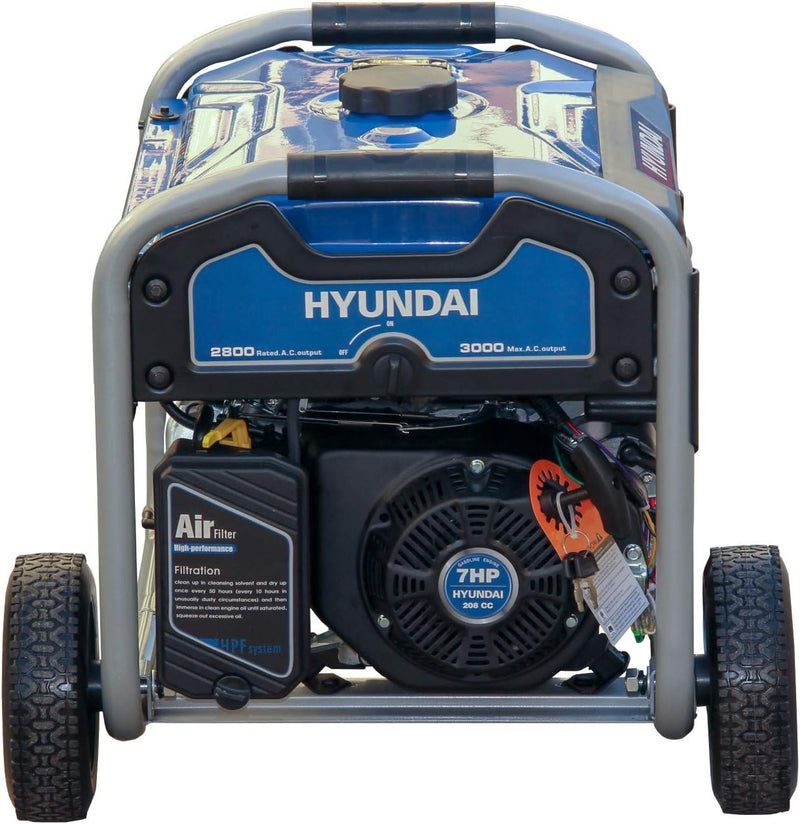 HYUNDAI Benzin Generator BG55052, Stromerzeuger mit 7PS Motor und 3.0kW max. Leistung, Handstart und