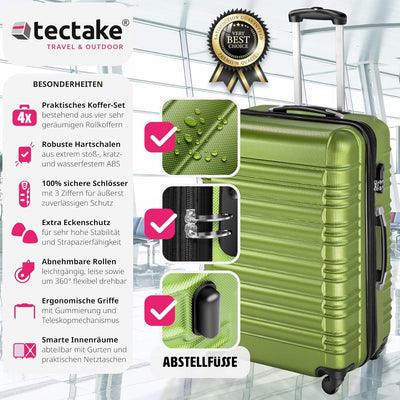 tectake 4 TLG Reisekoffer Set, Hartschalenkoffer Set, Trolley Kofferset, ABS Hartschalen Reisekoffer