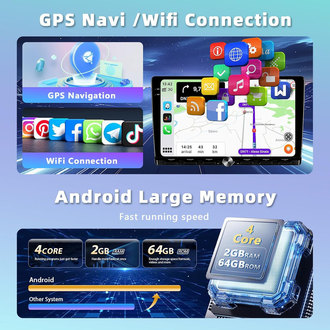 2GB+64GB 2 Din Autoradio mit Kabellosem Carplay Android Auto, 9 Zoll Touchscreen Bluetooth Car Stere
