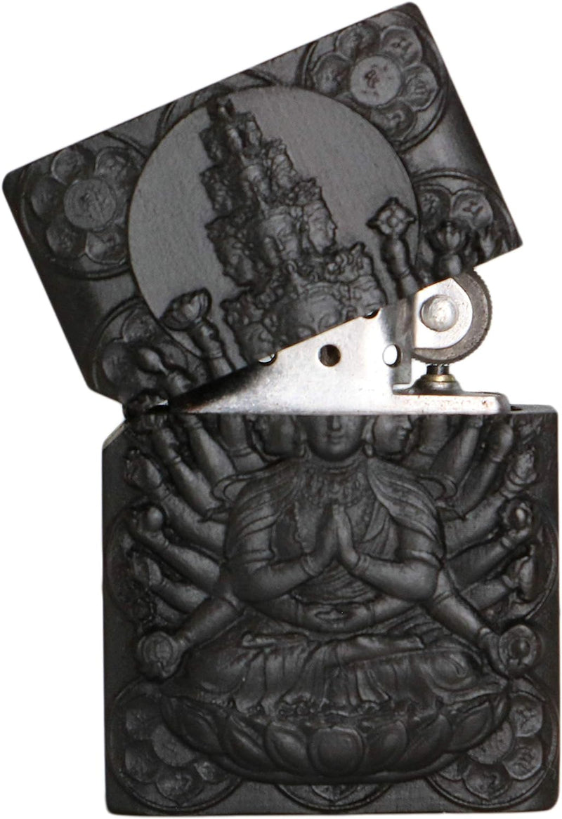 Feuerzeug für Zippo-Einsatz-Set, natürliches Ebenholz, geschnitztes Holz, 1000 Arme, Avalokiteshvara