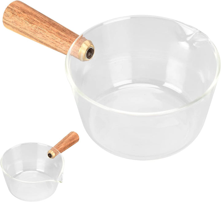 Milchtopf aus Borosilikatglas mit V-förmigem Ausguss, Antihaftbeschichtet, 400ml, Messbecher, Aufsch