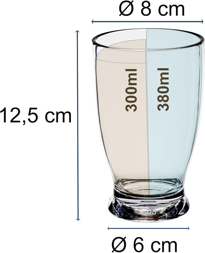 Melamin Geschirr Set 20 Teile elegante Steingut Optik blau mit 380ml klar 4 20 Teile - Trinkglas 380
