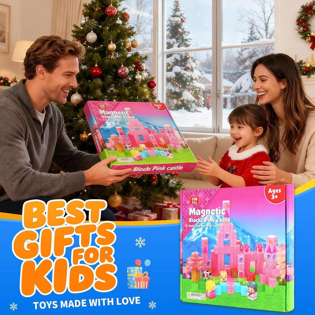 MEESHEEP Magnetische Bausteine Pink Schloss, Baue Genau Die Abgebildeten Modelle | STEM Montessori-S