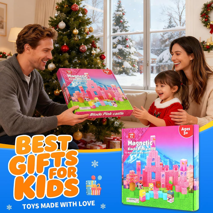 MEESHEEP Magnetische Bausteine Pink Schloss, Baue Genau Die Abgebildeten Modelle | STEM Montessori-S
