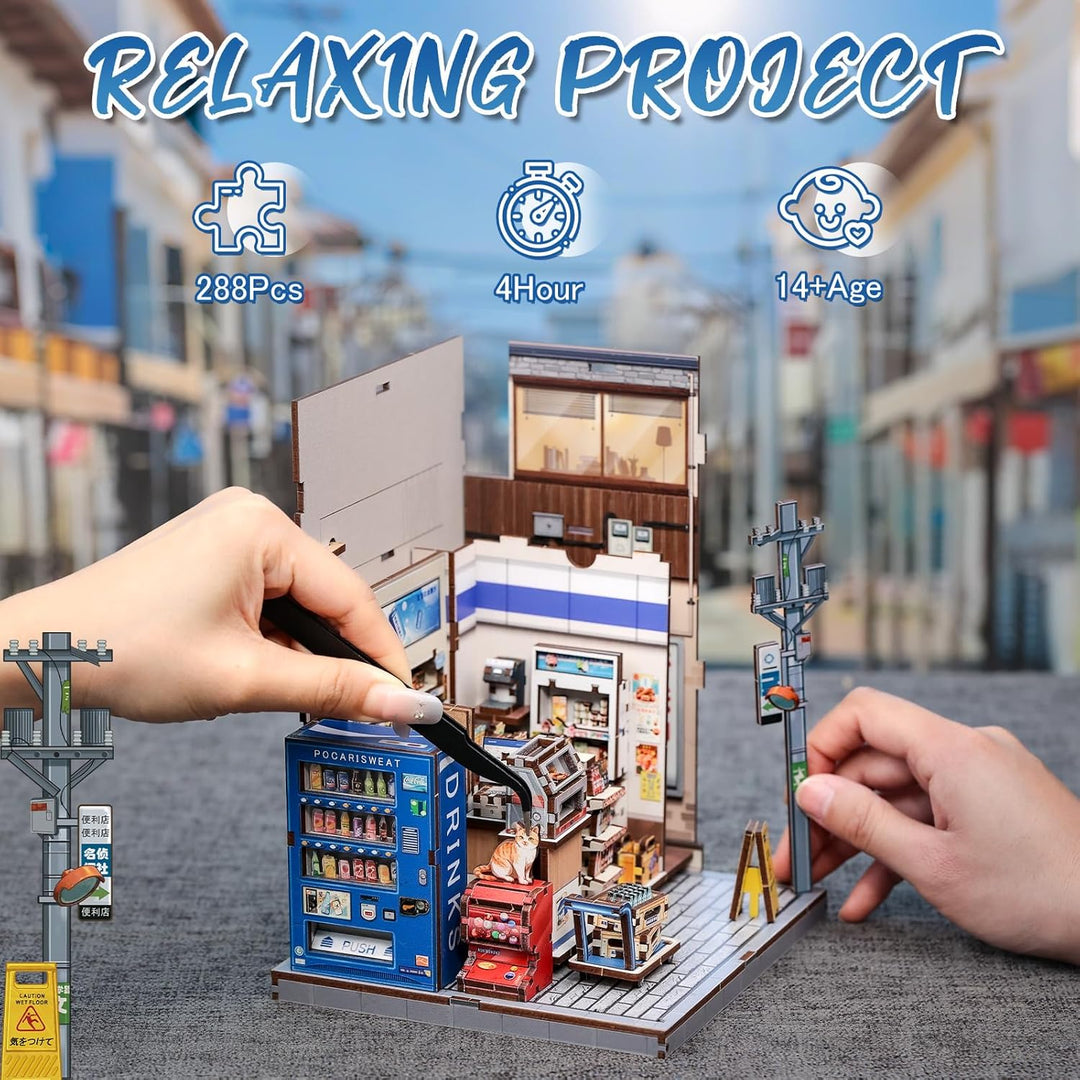 Fsolis Book Nook Japan-Booknook DIY Craft Kits Japanische Buchhandlung, Miniatur Puppenhaus Bausätze