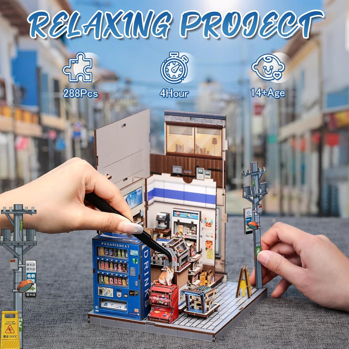 Fsolis Book Nook Japan-Booknook DIY Craft Kits Japanische Buchhandlung, Miniatur Puppenhaus Bausätze