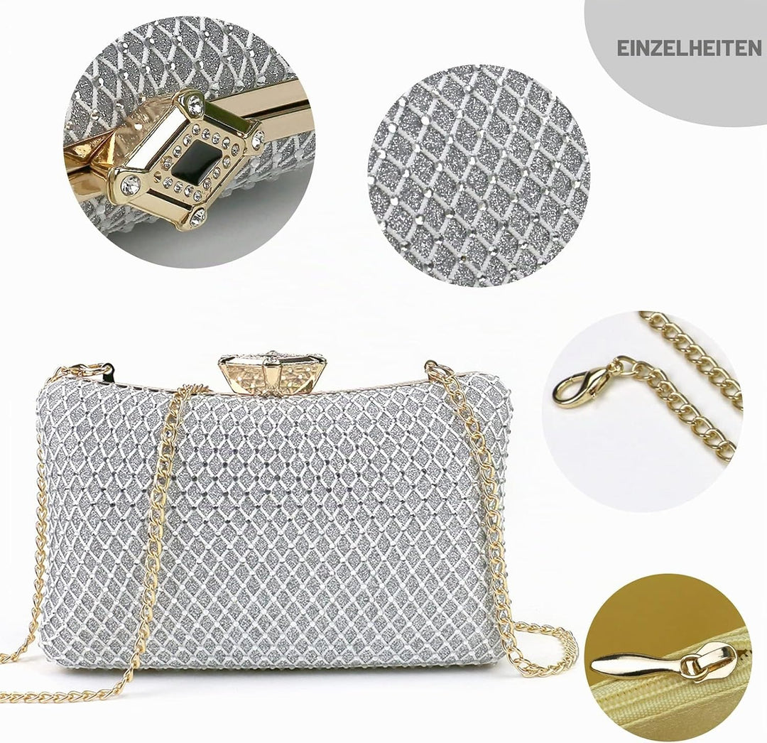 NICOLE &amp; DORIS Damen Abendtasche Clutch Handtaschen Elegant Umhängetasche Kleine Kettentasche Glitze