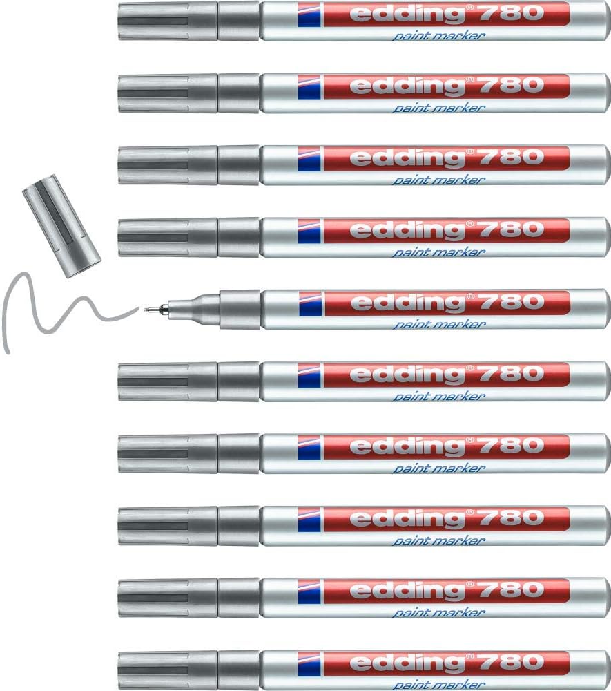 edding 780 Lackmarker - silber - 10 Stifte - Rundspitze 0,8 mm - Lackstift zur Markierung und Beschr