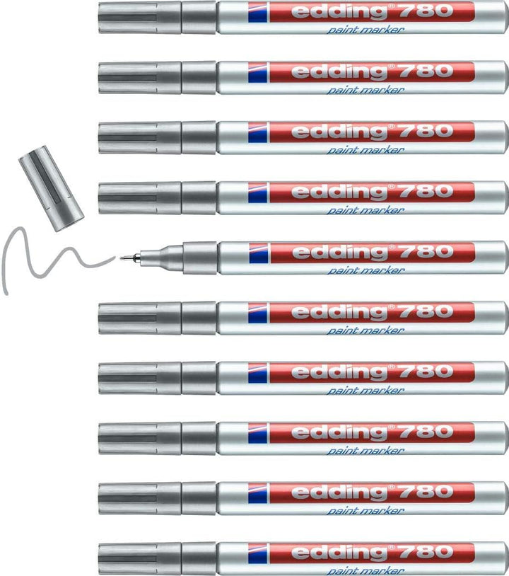 edding 780 Lackmarker - silber - 10 Stifte - Rundspitze 0,8 mm - Lackstift zur Markierung und Beschr