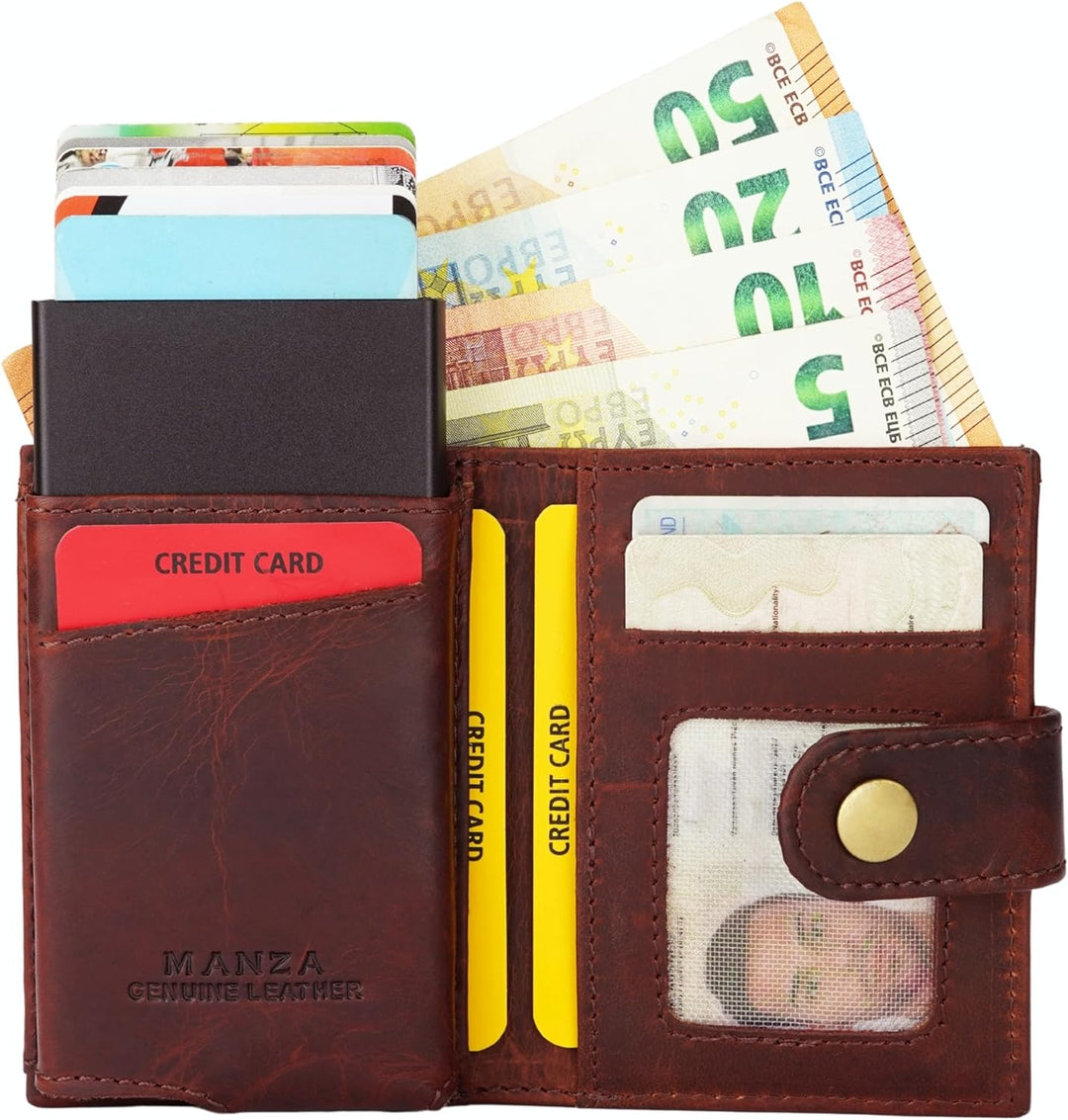 Slim Wallet Geldbeutel mit Münzfach und RFID-Schutz Rindleder Börse für Herren Mini Geldbörse NEU (B