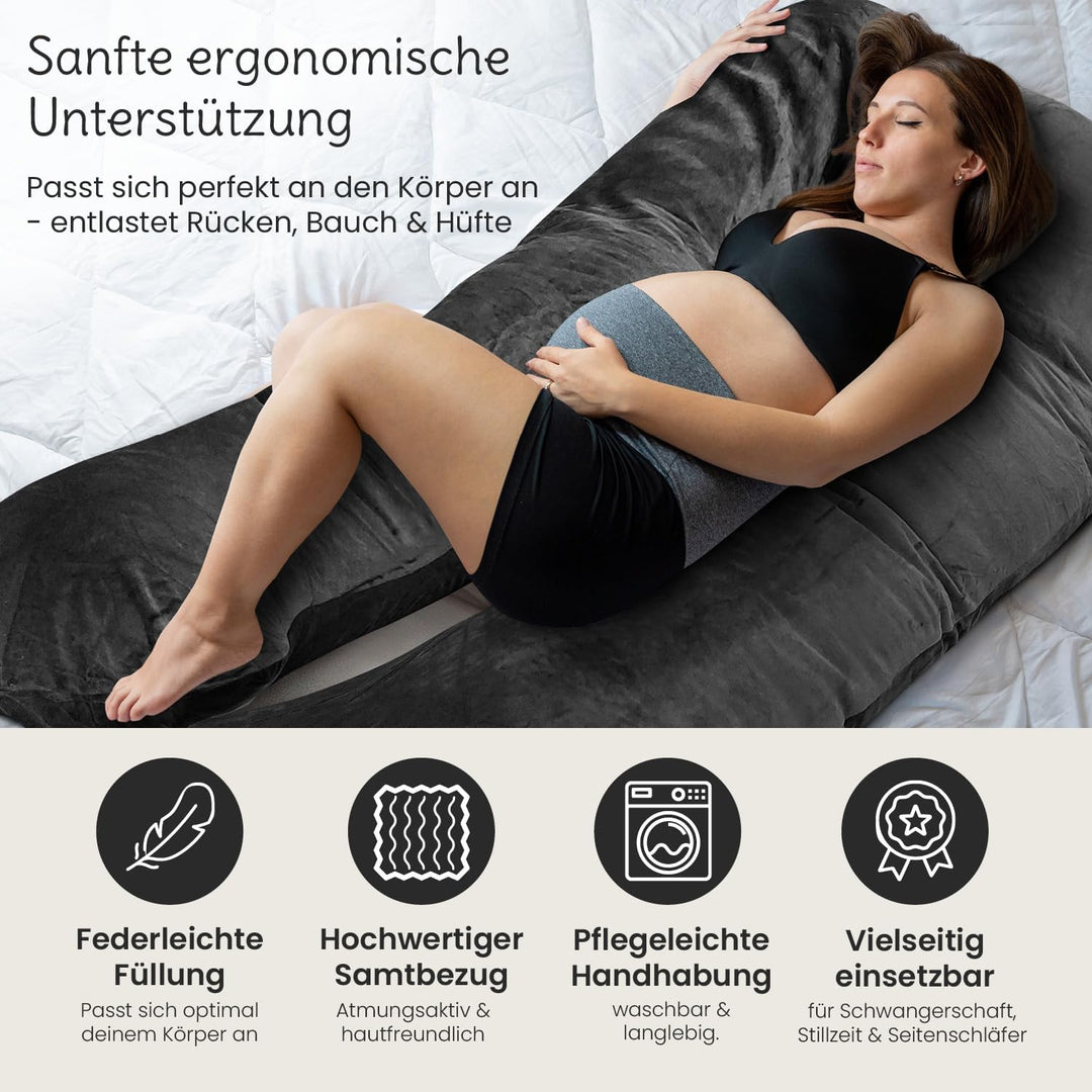 maxVitalis Schwangerschaftskissen in ergonomischer U Form, Stilkissen mit abnehmbarem und waschbarem