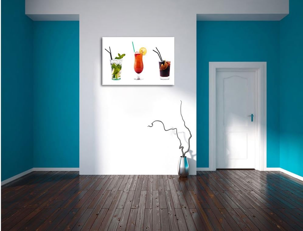 Pixxprint fruchtig frische Cocktails auf Leinwand, XXL riesige Bilder fertig gerahmt mit Keilrahmen,