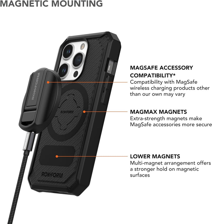 Rokform - iPhone 15 Pro Hülle, Rugged Serie, magnetisch, iPhone 15 Pro Hülle mit RokLock Drehverschl