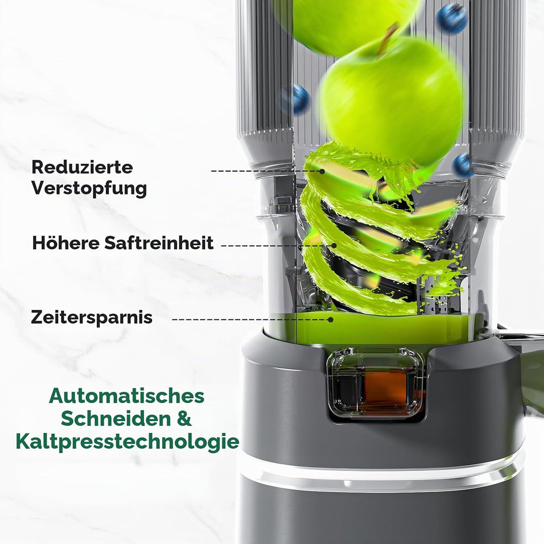 AMZCHEF 250W Automatischer All-In-One Entsafter, 160MM Öffnung und 1,8L Slow Juicer für Gemüse und O