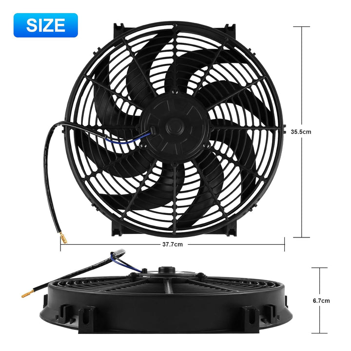 DOCAS 14 Zoll 12V 90W Universal Auto Kühlerlüfter Kühlgebläse, Auto Elektrischer Lüfter Motorlüfter