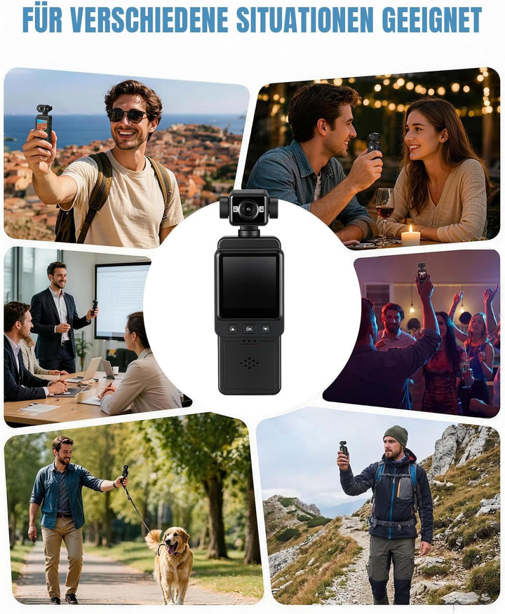 Körperkamera Bodycam Vlog Kamera, 4K Mini Sports Action Cam mit 270° Drehbarem Objektiv, Tragbare PO