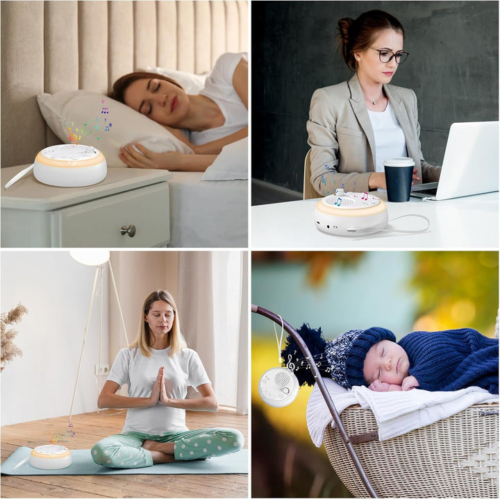 White Noise Machine Baby, Tragbare Einschlafhilfe Babys mit Nachtlicht, USB Aufladbare Weisses Rausc