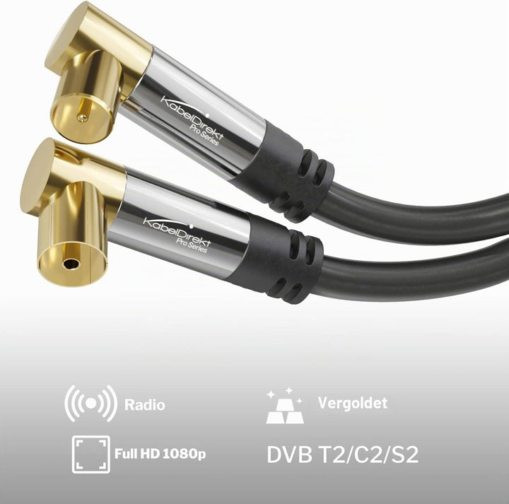 KabelDirekt – 4K Antennenkabel, Koaxialkabel, TV Kabel 90° gewinkelt – 10 m – Fernsehkabel digital &amp;