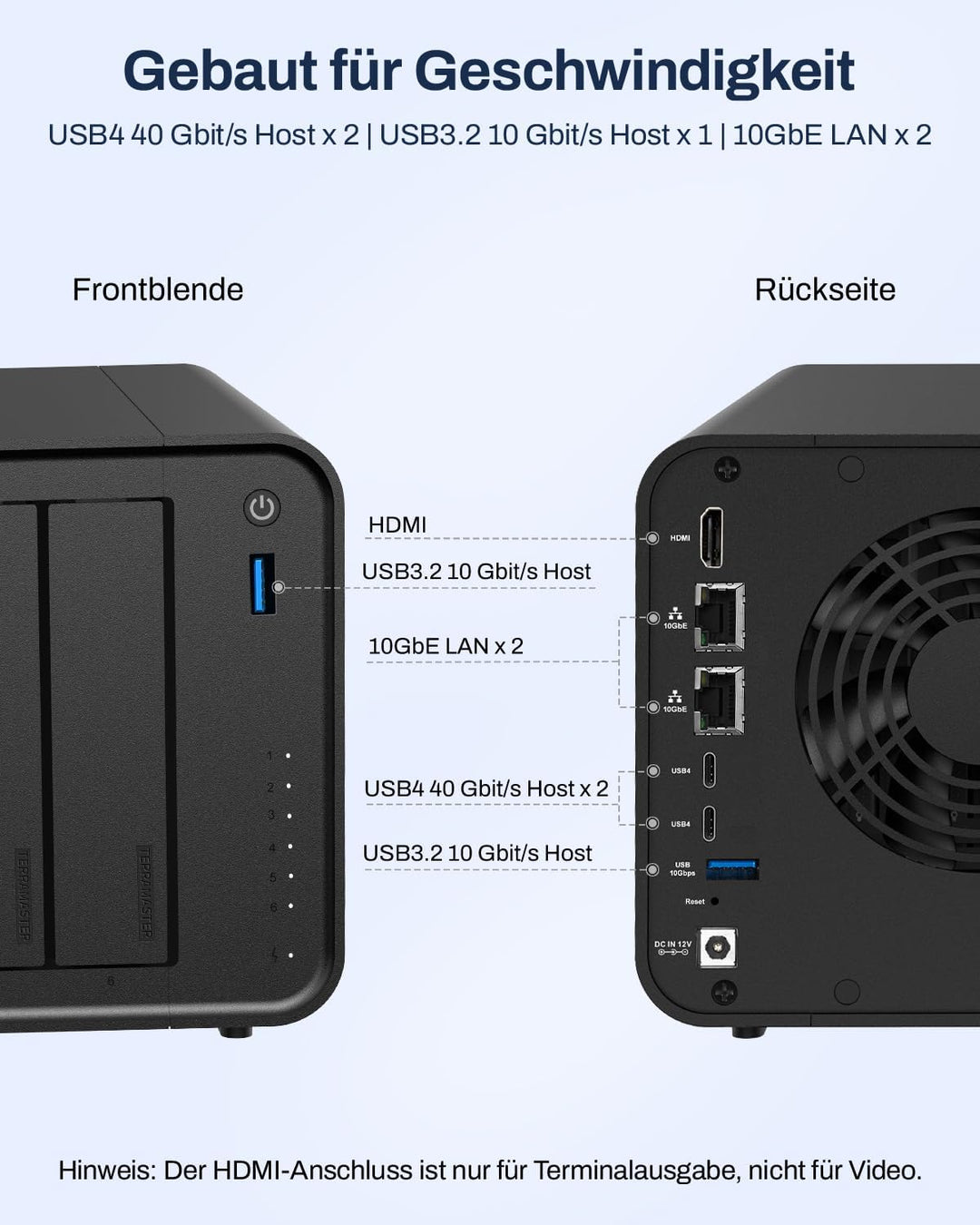 TERRAMASTER F6-425 Pro NAS-Speichersystem – 6 Einschübe, Core i3-1315U (6 Kerne, 8 Threads), 8 GB DD