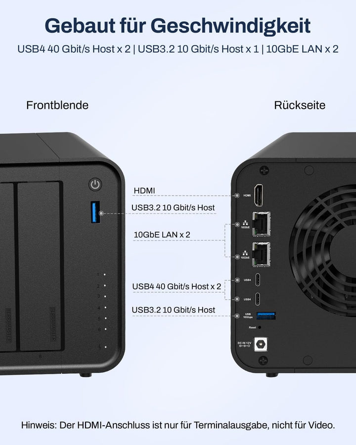 TERRAMASTER F6-425 Pro NAS-Speichersystem – 6 Einschübe, Core i3-1315U (6 Kerne, 8 Threads), 8 GB DD