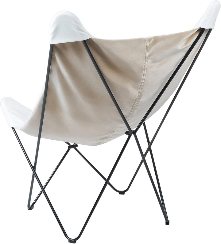 Schmetterlingssessel Samtstoff weiss Haarnadel-Metallgestell schwarz Retro Nybro