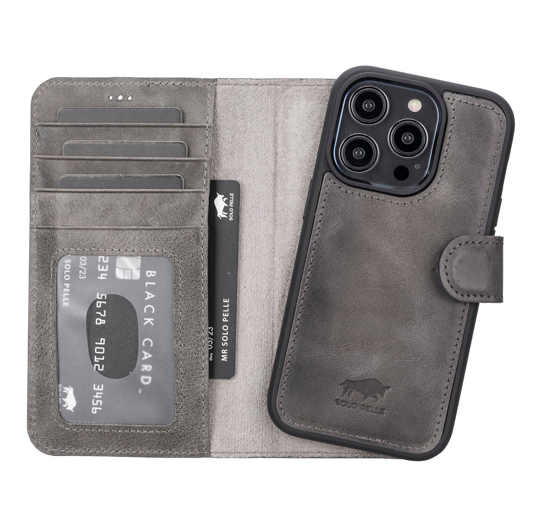 Solo Pelle Lederhülle kompatibel für iPhone 15 Pro in 6.1 Zoll abnehmbare Hülle (2in1) inkl. Kartenf
