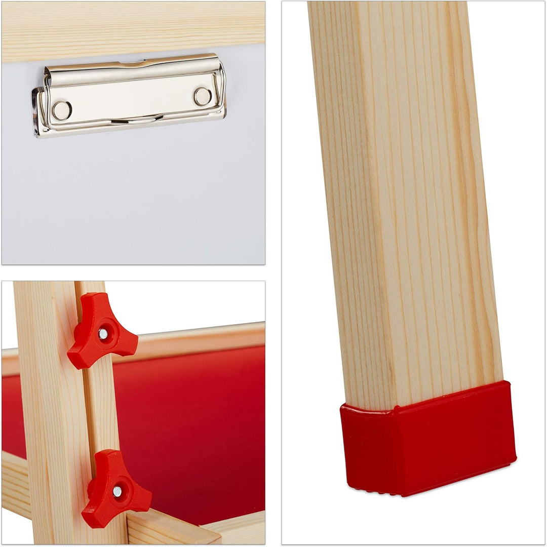 Relaxdays Standtafel Kinder, Whiteboard und Kreidetafel, höhenverstellbar, Aufsteller Holz, 102-135
