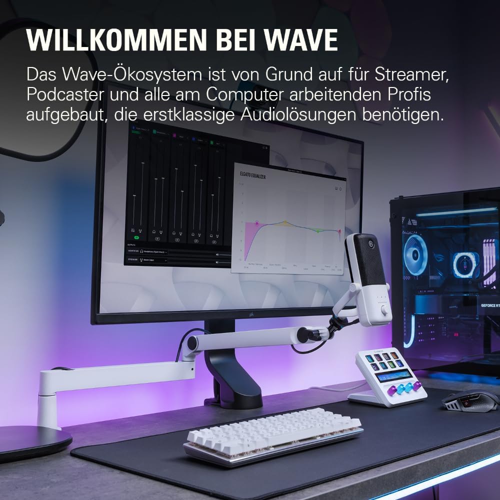 Elgato Wave Mic Arm LP White - Premium Low Profile Mikrofonarm für einen sauberen Arbeitsplatz, Tisc