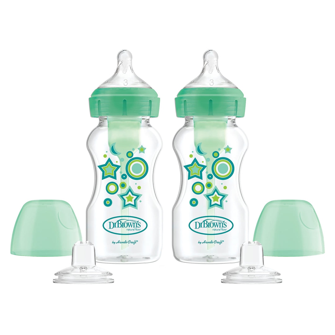 Dr. Brown’s Natural Flow® Anti-Colic Options+™ Wide-Neck Sippy Bottle Starter Kit, 9oz/270mL, with L