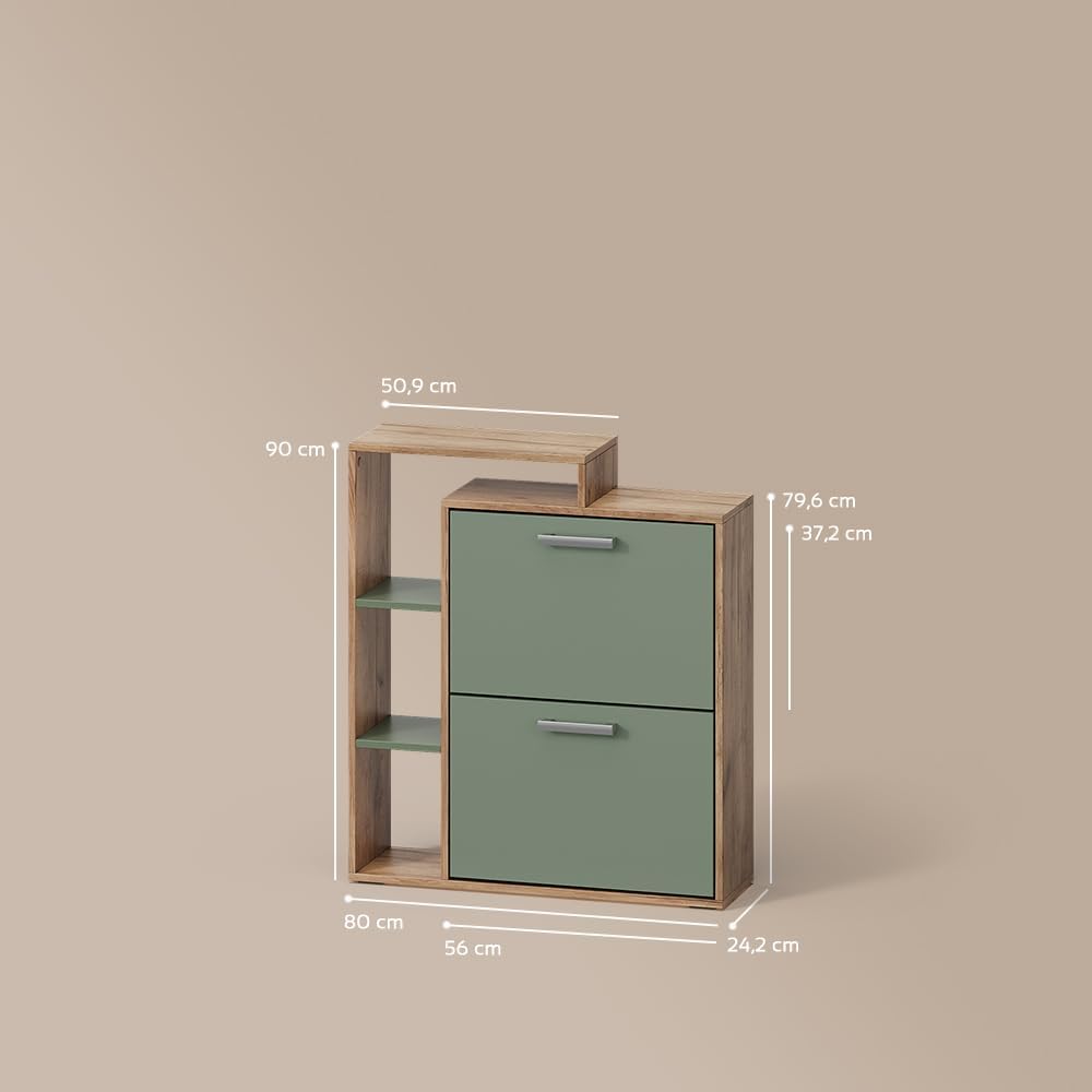 Livinity Schuhkipper Ortello, Goldkraft Eiche/Grün, 80 x 90 cm, Goldkraft Eiche/Grün