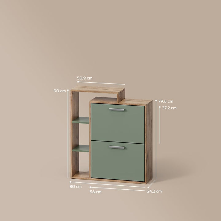 Livinity Schuhkipper Ortello, Goldkraft Eiche/Grün, 80 x 90 cm, Goldkraft Eiche/Grün