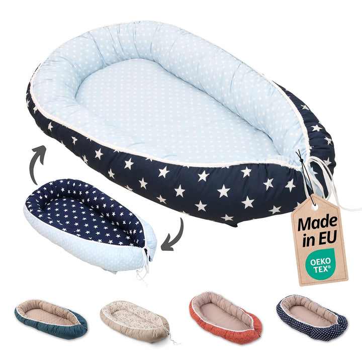 ULLENBOOM ® Babynest & Kuschelnest (55x95 cm) Blau Hellblau (Made in EU) - Baby Nestchen aus Baumwol