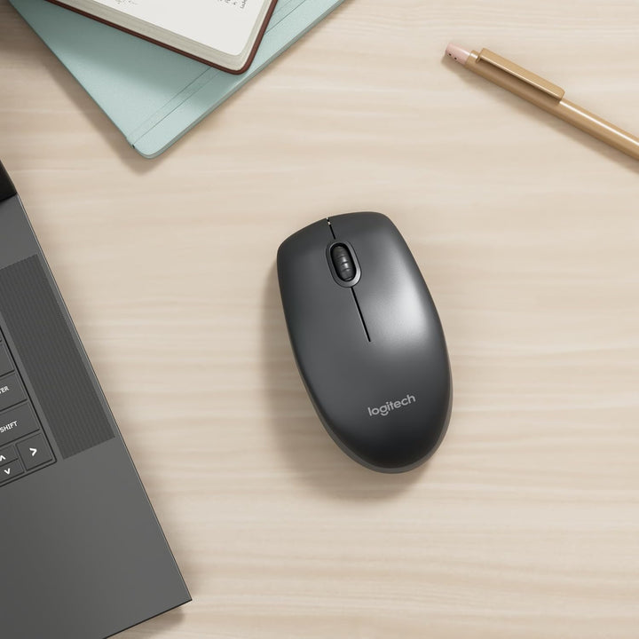 Logitech B100 Maus mit Kabel, USB-Anschluss, 800 DPI Optischer Sensor, 3 Tasten, Für Links- und Rech
