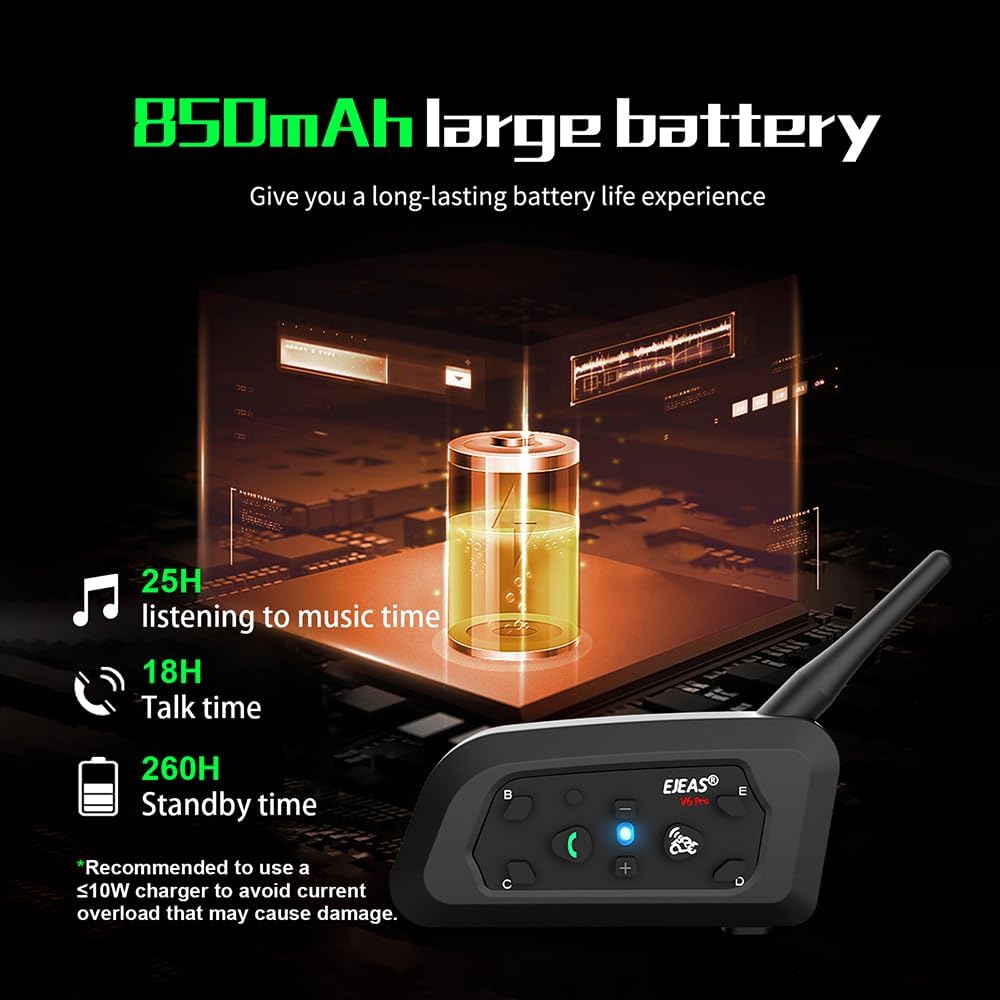 Qaurora V6 BT Interphone 1200M Bluetooth Motorrad Motorrad Helm Gegensprechanlage Headset mit Duplex