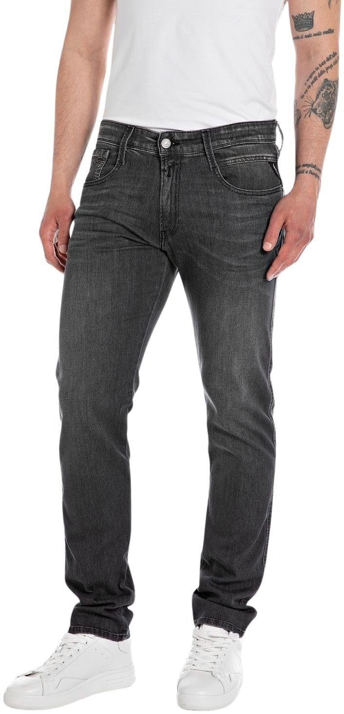 Replay Herren Jeans Anbass Slim-Fit mit Power Stretch 31W / 34L Dark Grey 097-1, 31W / 34L Dark Grey