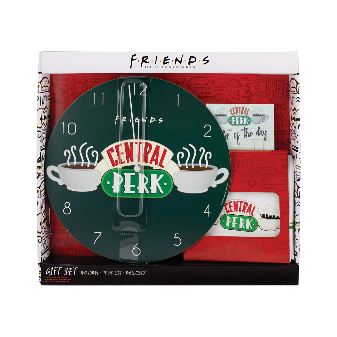 Paladone Central Perk Geschenkset mit Stoffhandtuch, Wanduhr und Notizblock, PP8418FR, Mehrfarbig, E