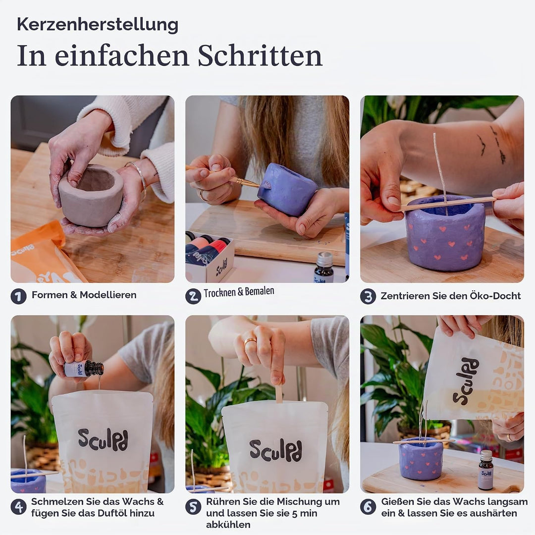 Sculpd Töpferei-Kit zur Kerzenherstellung mit lufttrocknendem Ton | Anfänger Starter-Kit zur Kerzenh